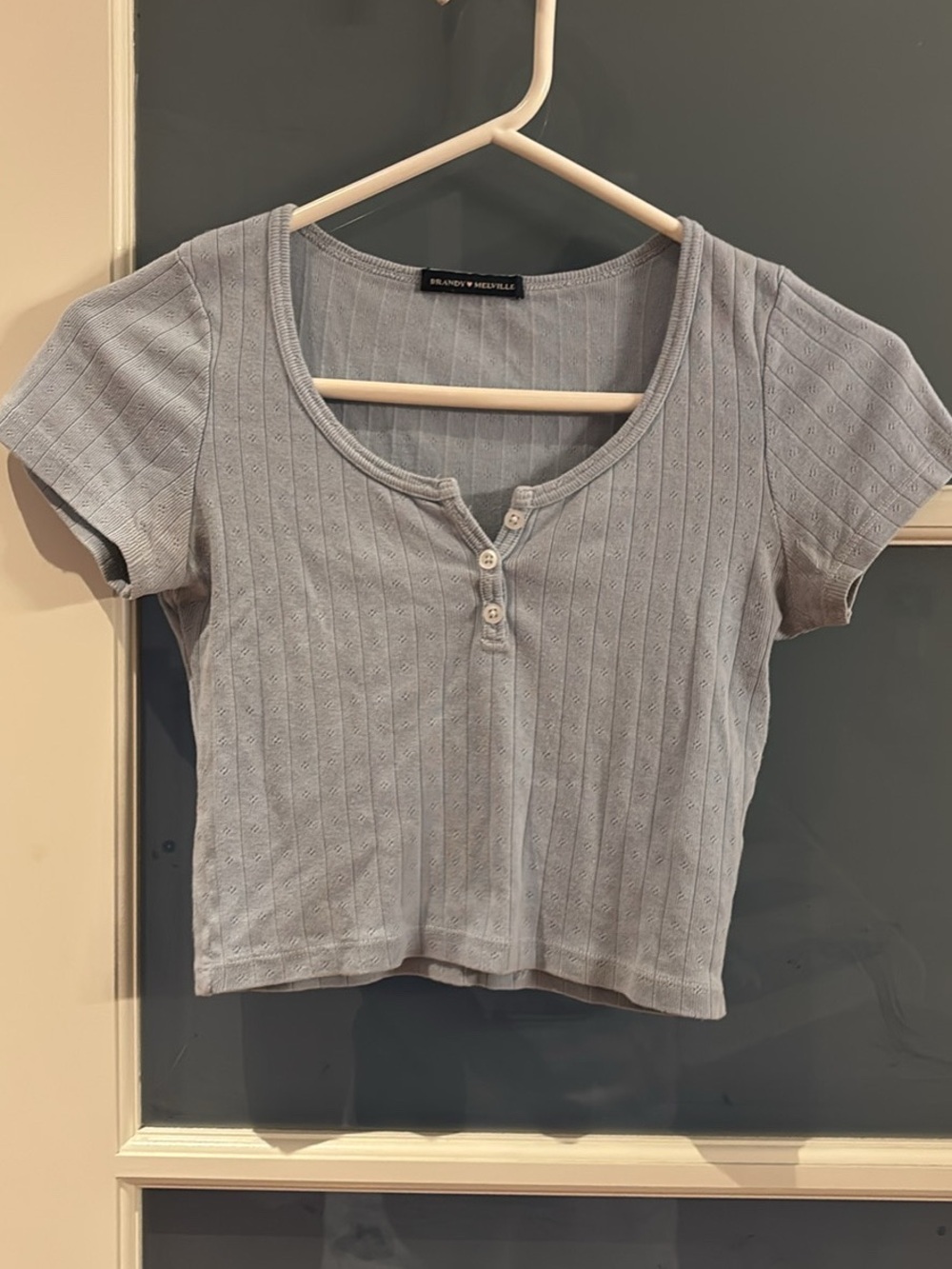 Brandy Melville Pale Blue Ribbed Henley Crop Top